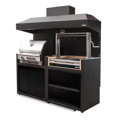 VERSATILE - Pack Parrilla Doble Carbón -Gas 900 / Gas Puertas Acero + Campana