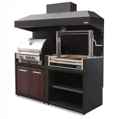 VERSATILE - Parrilla Doble Carbón-Gas 900 -1065 Puertas Termolaminado + Campana