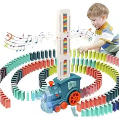 9KSAFETYJB - Set 60 Juego Para Niños Tren Dominó Usher Vehículos Azul