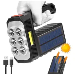 EDWINAYY - Lámpara Táctica 1200lm 6 Led+cob Recargable Solar Usb