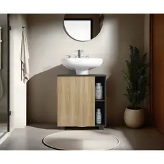 TUHOME - Mueble Para Lavamanos Pascuale 1 Puerta Wengue Y Fresno