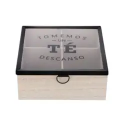GENERICO - Caja De Té Mediana De Madera 4 Espacios Tomemos Descanso