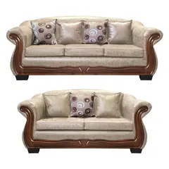 AMERICA DECORA - Living Con Resorte Estructural Búfalo 7 Cuerpos 4+3 PU Envejecido Beige X