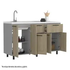 TUHOME - Mueble De Cocina Con Lavaplatos Derecho Hasselt Gris Y Rovere 150 Cm