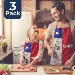 UTILISIMO - Pack 3 Delantal Cocina Fiestas Patrias Bandera Chilena 60X90 Condorito