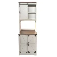 ELEMENT DESIGN - Bar Alto esquinero madera 6 botelleros con portacopas blanco rustico