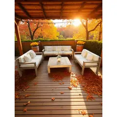 MIARUSTE - TERRAZA RÚSTICA MODELO AMBAR 7 CUERPOS COLOR ROBLE COJINERÍA CRUDO V1