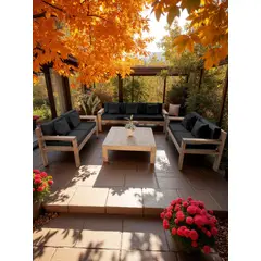 MIARUSTE - TERRAZA RÚSTICA MODELO AMBAR 7 CUERPOS COLOR ROBLE COJINERÍA NEGRO V1