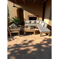 MIARUSTE - TERRAZA RÚSTICA ELE 6 CUERPOS MADERA COLOR ROBLE COJINERÍA BEIGE V1