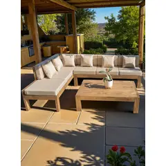 MIARUSTE - TERRAZA RÚSTICA ELE 6 CUERPOS MADERA COLOR ROBLE COJINERÍA BEIGE V2