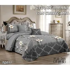 GENERICO - Cobertor de verano tipo Quilt con Juego de Sabanas 2P Gris Floreado