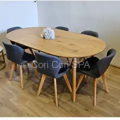 CORI CORI - Comedor Mesa Expandible 100-140-180cm + 6 Sillas Mariposa Lino Gris