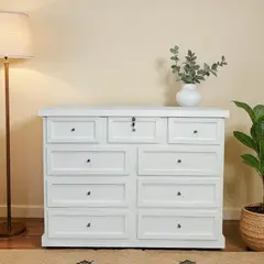 GENERICO - Comoda de Madera 9 cajones 120x40x90 Color Blanco