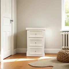 ARCA MUEBLES - Velador de Madera 3 cajones rústico 45x40x70 color Blanco