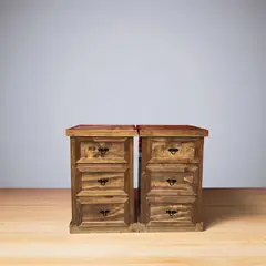 GENERICO - Par de Velador de Madera 3 cajones rústico