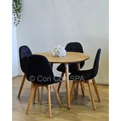 CORI CORI - Comedor Mesa Expandible 100 a 180cm + 4 Sillas Capitonne Velvet Negro