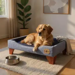 BLOCCARE - Cama de Mascotas - Talla L EXTRA 90x70 cm Patas De Madera 11 cm (Gris)