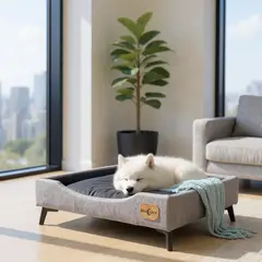 BLOCCARE - Cama de Mascotas - Talla M EXTRA 50x75 cm Pata Metalica 12 cm (Gris)