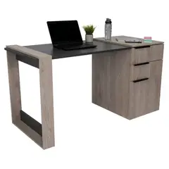 TUHOME - Escritorio Recto 2 Cajones 1 Puerta Office Ceniza Y Plomo