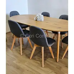 CORI CORI - Comedor Mesa Expandible 100-140-180cm + 6 Sillas Capitonne Lino Gris