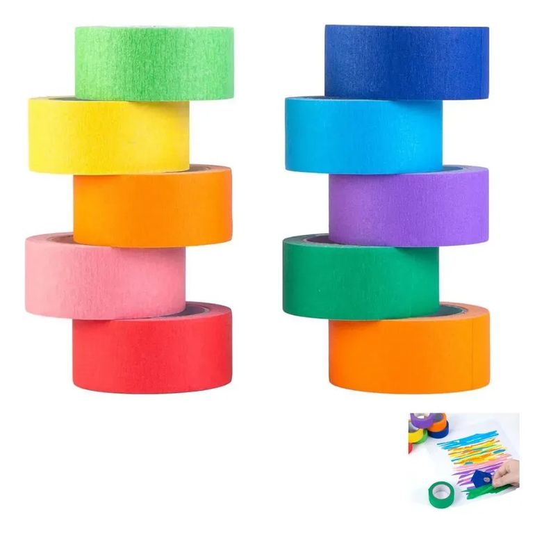 10 Rollos De Cinta Adhesiva Washi Rainbow Candy Color Carame