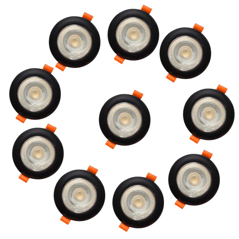 10 Focos Spot Negro 7W Embutido Redondo Luz Neutra