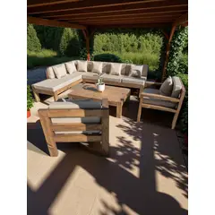 MIARUSTE - TERRAZA RÚSTICA ELE 8 CUERPOS MADERA COLOR ROBLE COJINERÍA BEIGE V1