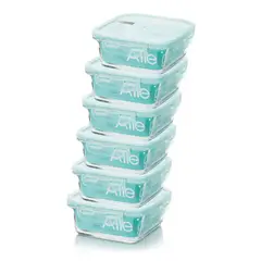 ALLEGRA - Set 6 Contenedores Hermetico Vidrio Cuadrado 740mL