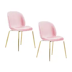 HABITA2 CHILE - Pack 2 Silla Comedor Felpa Berlin con patas Doradas - Rosado