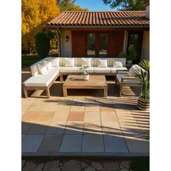 MIARUSTE - TERRAZA RÚSTICA ELE 8 CUERPOS MADERA COLOR ROBLE COJINERÍA CRUDO V3