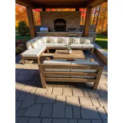 MIARUSTE - TERRAZA RÚSTICA ELE 9 CUERPOS MADERA COLOR ROBLE COJINERÍA CRUDO