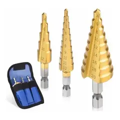 GENERICO - Set Brocas Cónicas de Paso ( 3-12mm ) / ( 4-12mm ) / ( 4-20mm ) Hss