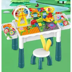 GENERICO - Mesa de juego infantil con silla y 102 bloques de lego incluido