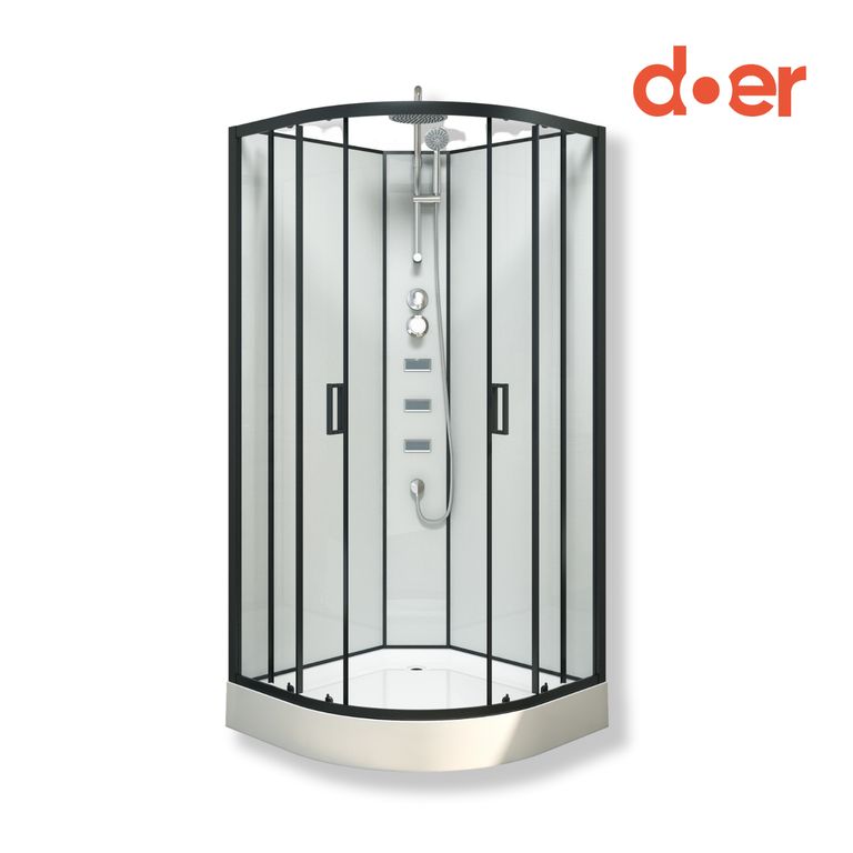 Cabina de ducha Oasis Large con hidromasaje 90x90x205cm diseño curvo marco negro