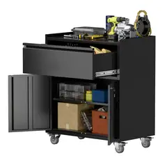 GENERICO - Gabinete 2 puertas 1 cajon con ruedas - Linea Black GL-003
