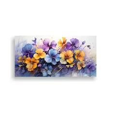 GENERICO - Tela En Bastidor Flores Violetas Y Amarillas En 60x30 Cm