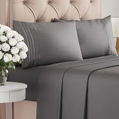 AZ AURAZEUS - Juego De Sabanas + Fundas De Almohada King Gris 1800 Microfiba Aura Zeus