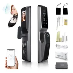 KUANGYE - Cerradura Puerta Huella Digital Automática Tuya Smart WiFi con Cámara Ojo Gato