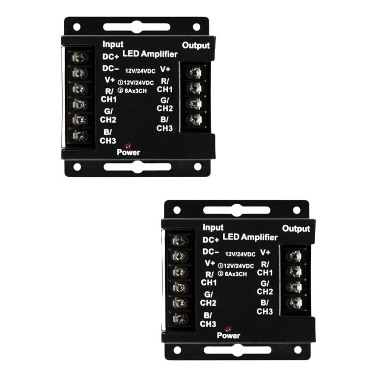 2 Amplificadores RGB HS Compact 12-24V 3x120W Metal Negro.