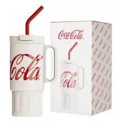 COCA COLA - Germ Termo Súper Tumbler Mug Vaso 1200ML Frío O Caliente Vaso Térmico Blanco