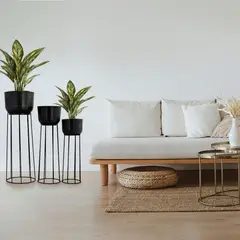 EGLO - Set Masetero Decorativo OKAYAMA x3 MACETA acero Negro 82×28 cm.