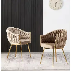 HABITA2 CHILE - Pack 2 sitial poltrona Queen terciopelo Beige patas doradas