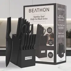 BEATHON - Set 14 Cuchillos Cocina Acero Inoxidable Negro