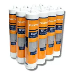 FULLSELLO - Pack x12 Silicona Pintable Acrilica Blanca Fulltec 300ml