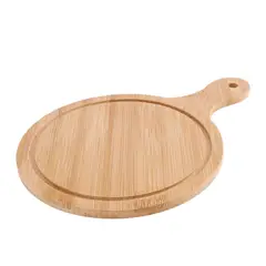 HOMESTAR - Premium Tabla Redonda de Bambú para Pizza con Mango - 30x42 cm