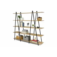 MUEBLES GACELA - Estante de 5 repisas Industrial Turin Roble Miel y Negro