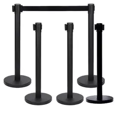 KUANGYE - Set 5 Soportes Control De Multitud,Con Cinturón Retráctil Negro De 2m Y Base