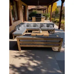 MIARUSTE - TERRAZA RÚSTICA ELE 10 CUERPOS MADERA COLOR ROBLE COJINERÍA GRIS MEDIO