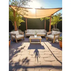 MIARUSTE - TERRAZA RÚSTICA MARIAND 5 CUERPOS MADERA COLOR ROBLE COJINERÍA BEIGE