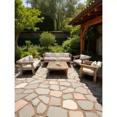 MIARUSTE - TERRAZA RÚSTICA MARIAND 7 CUERPOS MADERA COLOR ROBLE COJINERÍA BEIGE V1